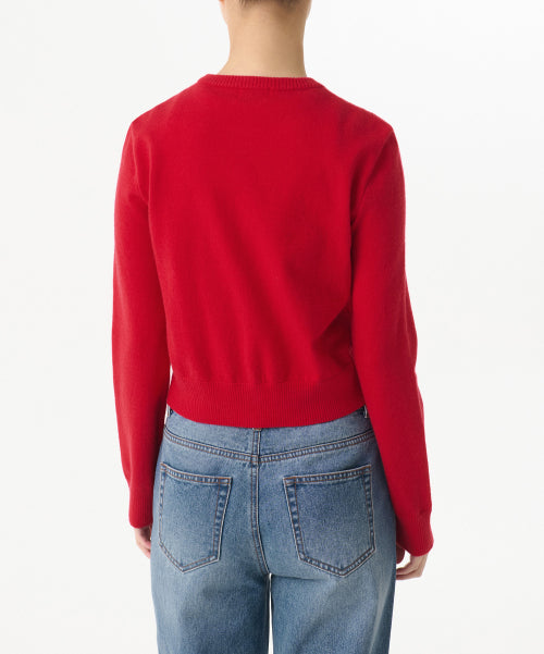 WOMEN'S ESSENTIAL ROUND NECK CARDIGAN - 9 COLORS RED