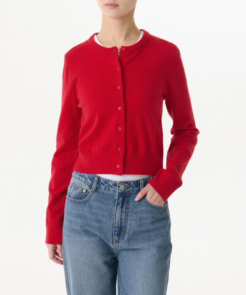 WOMEN'S ESSENTIAL ROUND NECK CARDIGAN - 9 COLORS RED