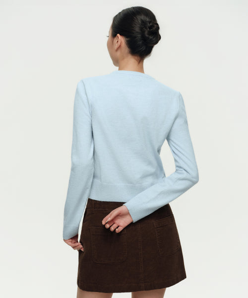 WOMEN'S ESSENTIAL ROUND NECK CARDIGAN - 9 COLORS BLUE