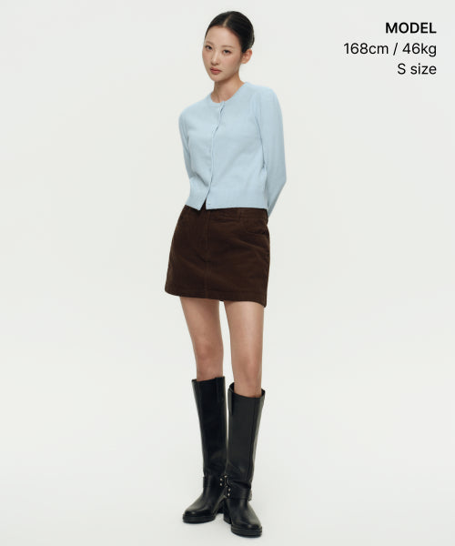 WOMEN'S ESSENTIAL ROUND NECK CARDIGAN - 9 COLORS BLUE