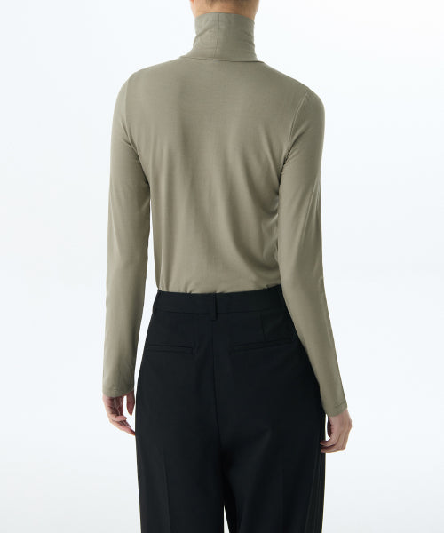 WOMENS TENCEL SLIM TURTLE NECK TEE #韓韶禧同款! - 16 COLORS KHAKI