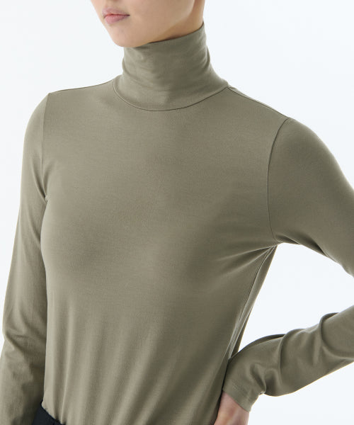 WOMENS TENCEL SLIM TURTLE NECK TEE #韓韶禧同款! - 16 COLORS KHAKI