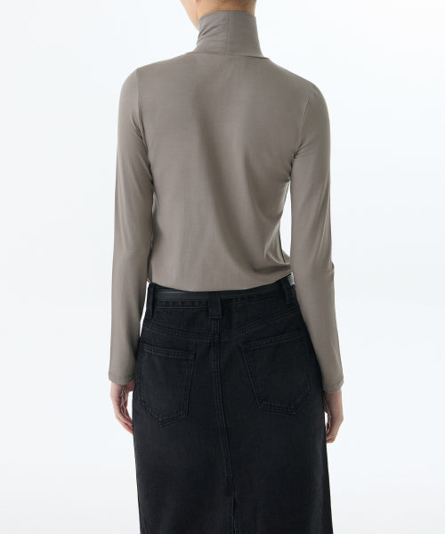 WOMENS TENCEL SLIM TURTLE NECK TEE #韓韶禧同款! - 16 COLORS TAUPE
