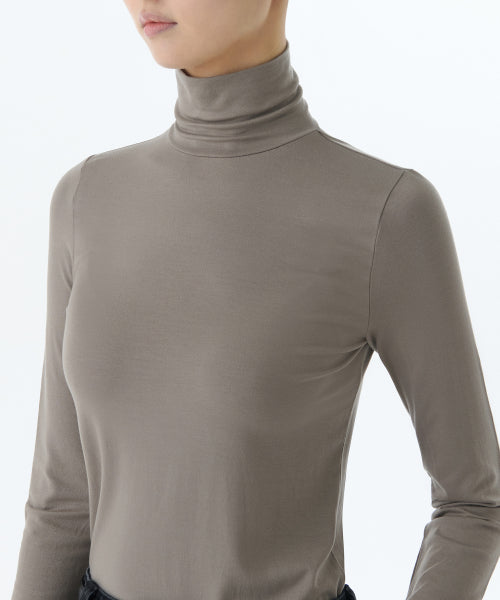 WOMENS TENCEL SLIM TURTLE NECK TEE #韓韶禧同款! - 16 COLORS TAUPE