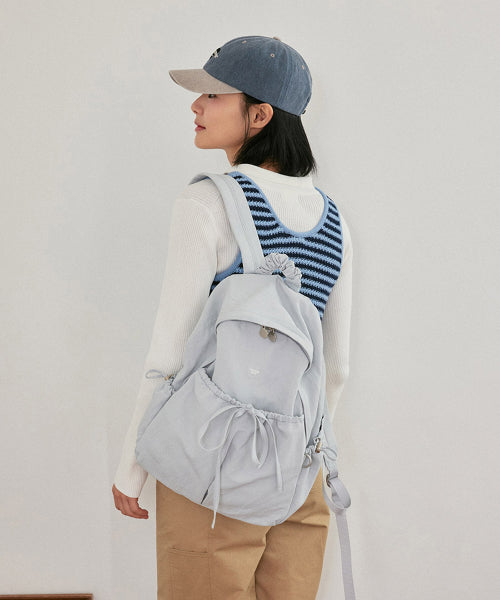 WOMEN CLOVER HEART SHIRRING NYLON BACKPACK - 5 COLORS BLUE