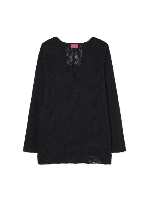 U-NECK SHEER KNIT BLACK - 2 COLORS