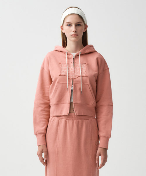 W CLASSIC LOGO CROP HOODIE ZIPUP PINK