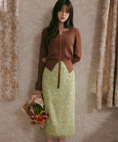 FLOWER LONG SKIRT - 2 COLORS GREEN