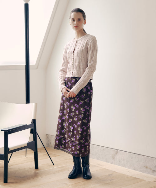 FLOWER LONG SKIRT - 2 COLORS BROWN