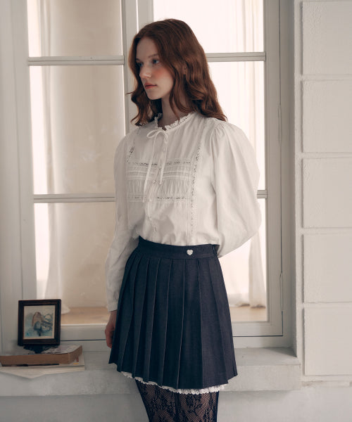 LACE POINTED PLEATS MINI SKIRT - 2 COLORS GREY
