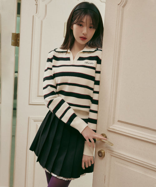 LACE POINTED PLEATS MINI SKIRT - 2 COLORS BLACK