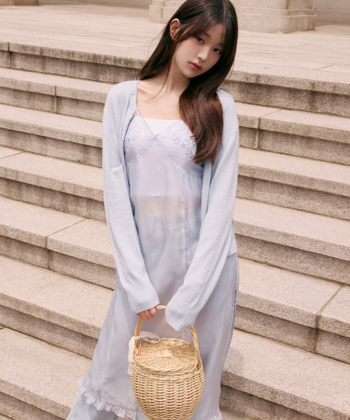SHEER EMBROIDERY BUSTIER ONEPIECE - 2 COLORS BLUE
