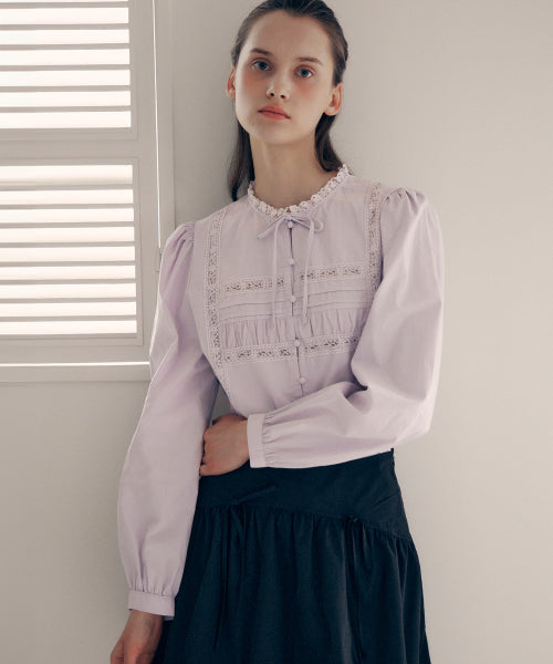 HIGH NECK FRILL BLOUSE - 2 COLORS LAVENDER