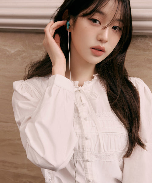 HIGH NECK FRILL BLOUSE - 2 COLORS WHITE