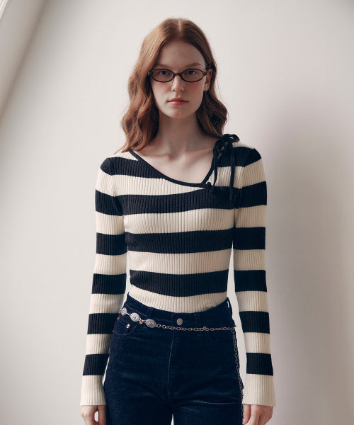 CUT OUT RIBBON BOARDER KNIT - 3 COLORS BLACK