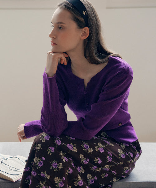 CUT OUT RIBBED CARDIGAN - 4 COLORS PURPLE
