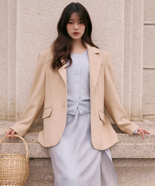 WOOL BLENDED CLASSIC JACKET OATMEAL