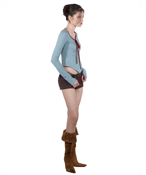 ZEN VELVET TRIMMING TOP - 3 COLORS BLUE
