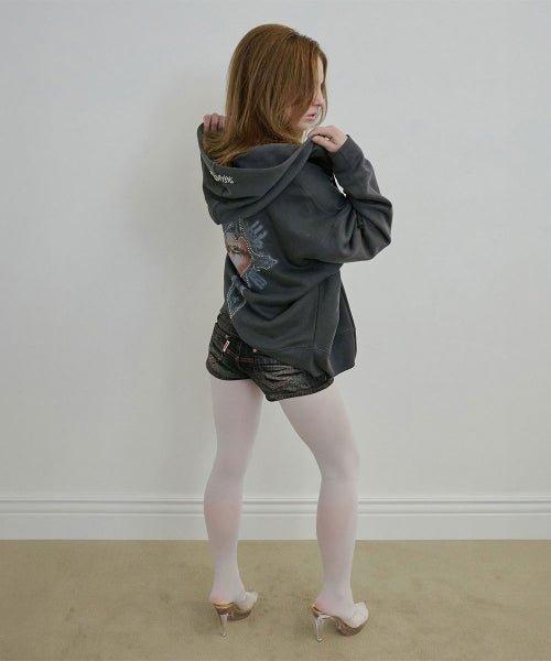 BEADED SAINT HOODIE ZIP UP CHARCOAL