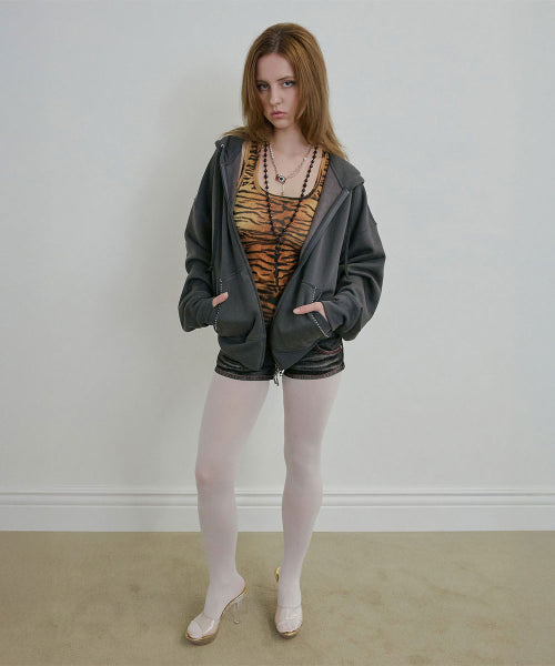 BEADED SAINT HOODIE ZIP UP - 2 COLORS CHARCOAL