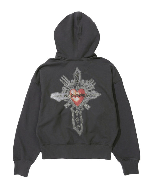 BEADED SAINT HOODIE ZIP UP - 2 COLORS CHARCOAL