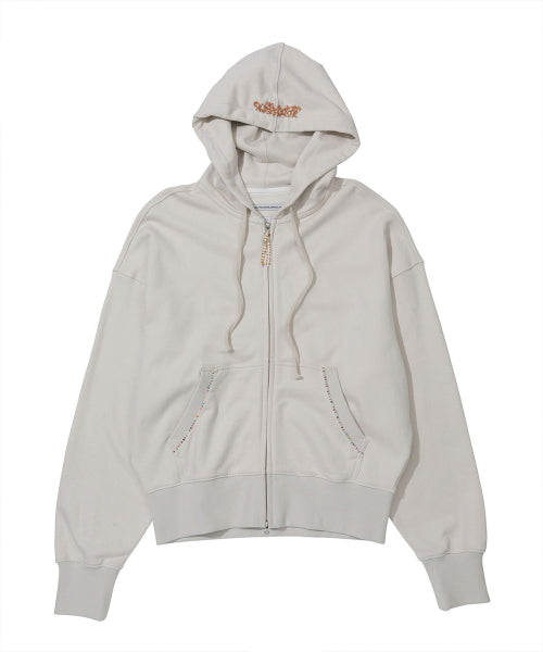 BEADED SAINT HOODIE ZIP UP - 2 COLORS DIRTY WHITE