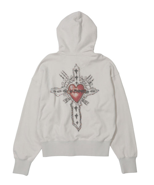 BEADED SAINT HOODIE ZIP UP - 2 COLORS DIRTY WHITE