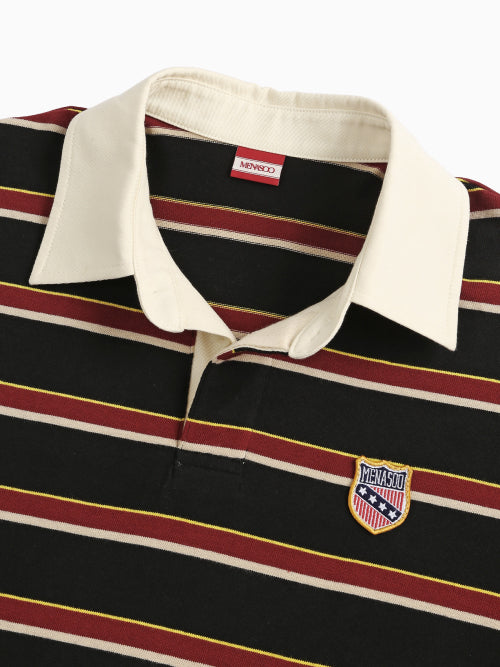 MENASOO STRIPE RUGBY T SHIRT - 3 COLORS BLACK