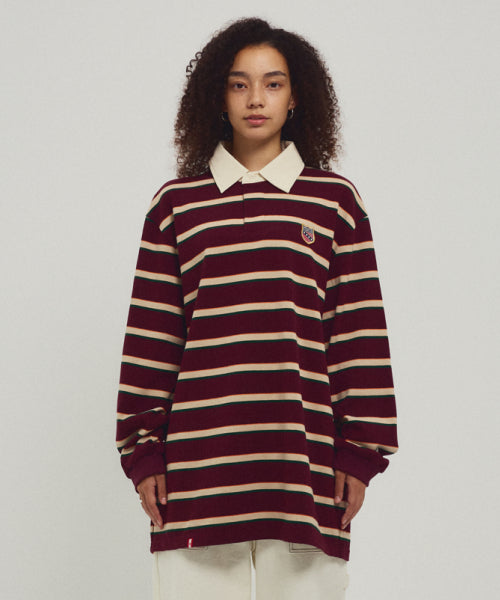 MENASOO STRIPE RUGBY T SHIRT - 3 COLORS BURGUNDY
