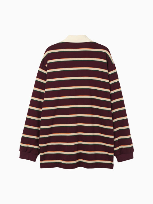 MENASOO STRIPE RUGBY T SHIRT - 3 COLORS BURGUNDY