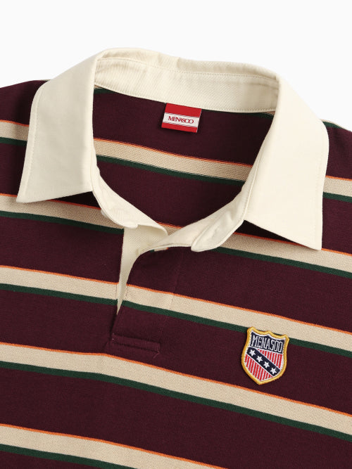 MENASOO STRIPE RUGBY T SHIRT - 3 COLORS BURGUNDY