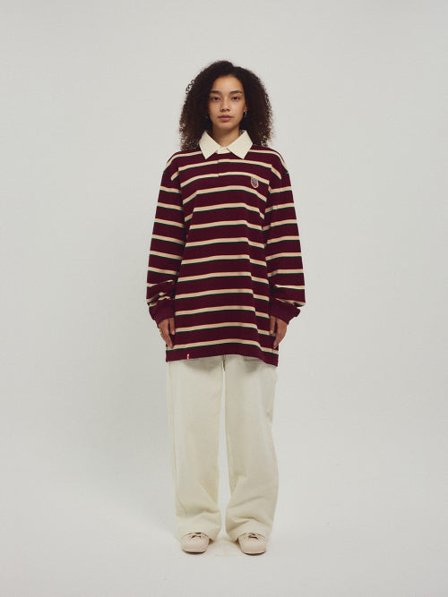 MENASOO STRIPE RUGBY T SHIRT - 3 COLORS BURGUNDY