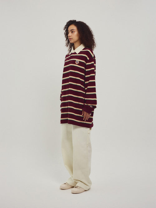 MENASOO STRIPE RUGBY T SHIRT - 3 COLORS BURGUNDY