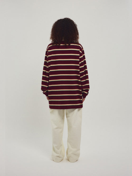 MENASOO STRIPE RUGBY T SHIRT - 3 COLORS BURGUNDY