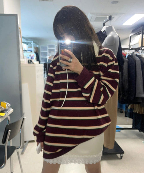 MENASOO STRIPE RUGBY T SHIRT - 3 COLORS BURGUNDY