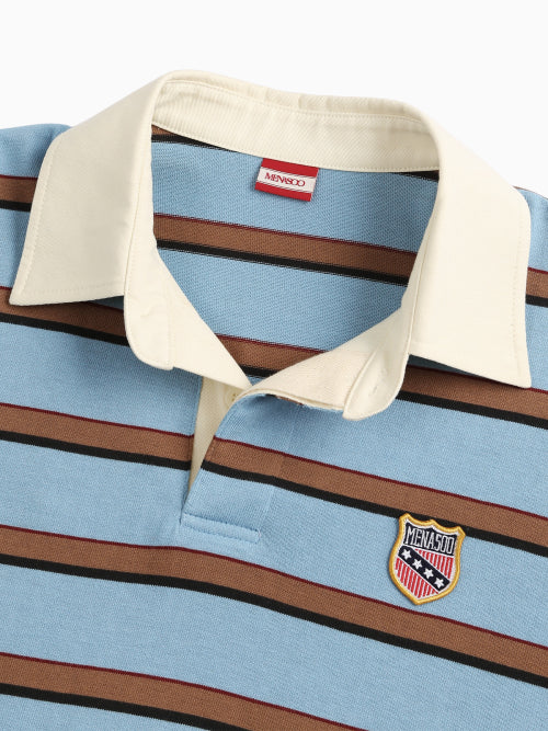 MENASOO STRIPE RUGBY T SHIRT - 3 COLORS BLUE