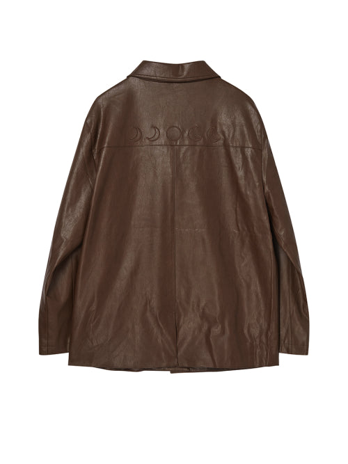 FAUX LEATHER EMBROIDERY JACKET BROWN - 2 COLORS