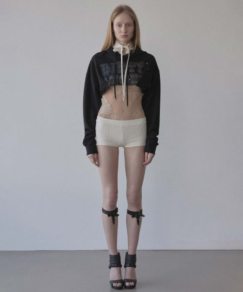 GLITTER FLAG CROP HOODIE RAW - 3 COLORS BLACK