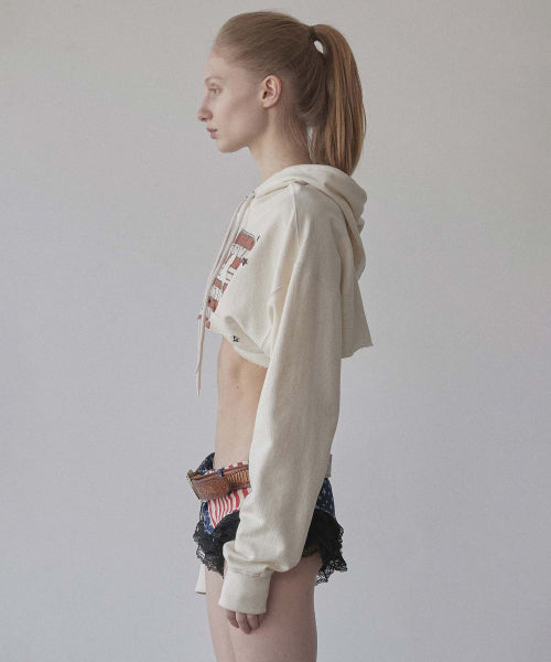 GLITTER FLAG CROP HOODIE RAW - 3 COLORS AS SHOWN