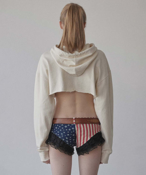 GLITTER FLAG CROP HOODIE RAW - 3 COLORS AS SHOWN
