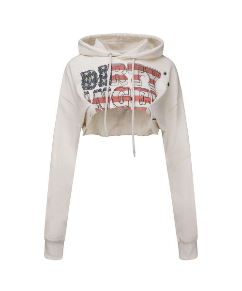 GLITTER FLAG CROP HOODIE RAW - 3 COLORS AS SHOWN