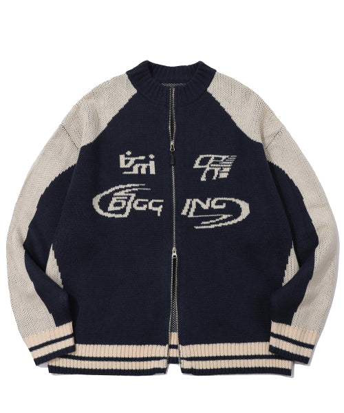 2-WAY CURVED KNIT ZIP-UP - 2 COLORS NAVY