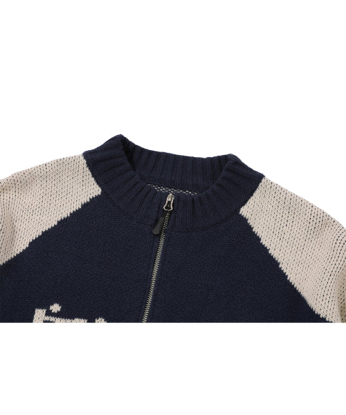2-WAY CURVED KNIT ZIP-UP - 2 COLORS NAVY