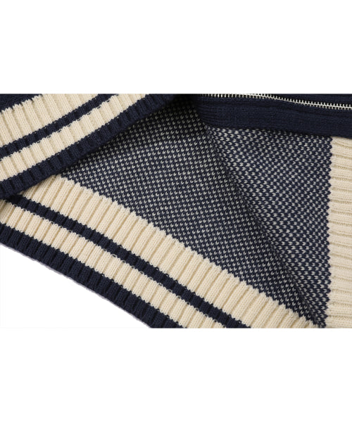 2-WAY CURVED KNIT ZIP-UP - 2 COLORS NAVY
