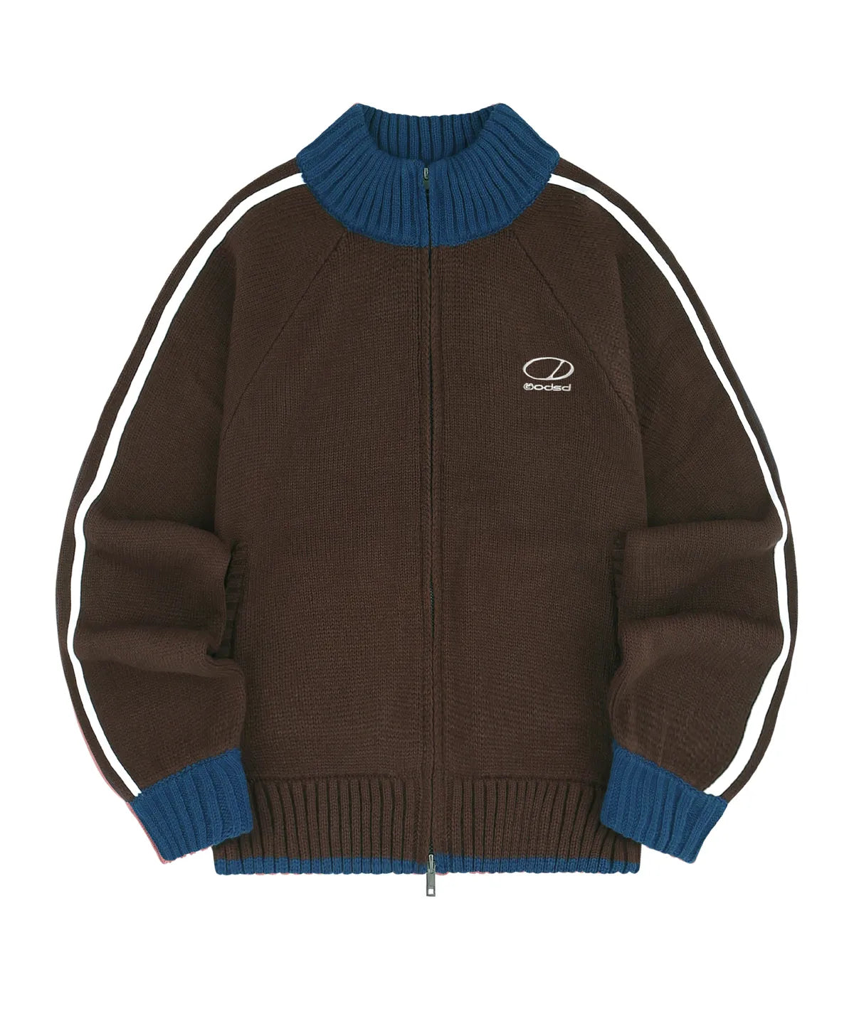 SPORTY TRACK SEMI-CROP KNIT ZIP-UP - BROWN