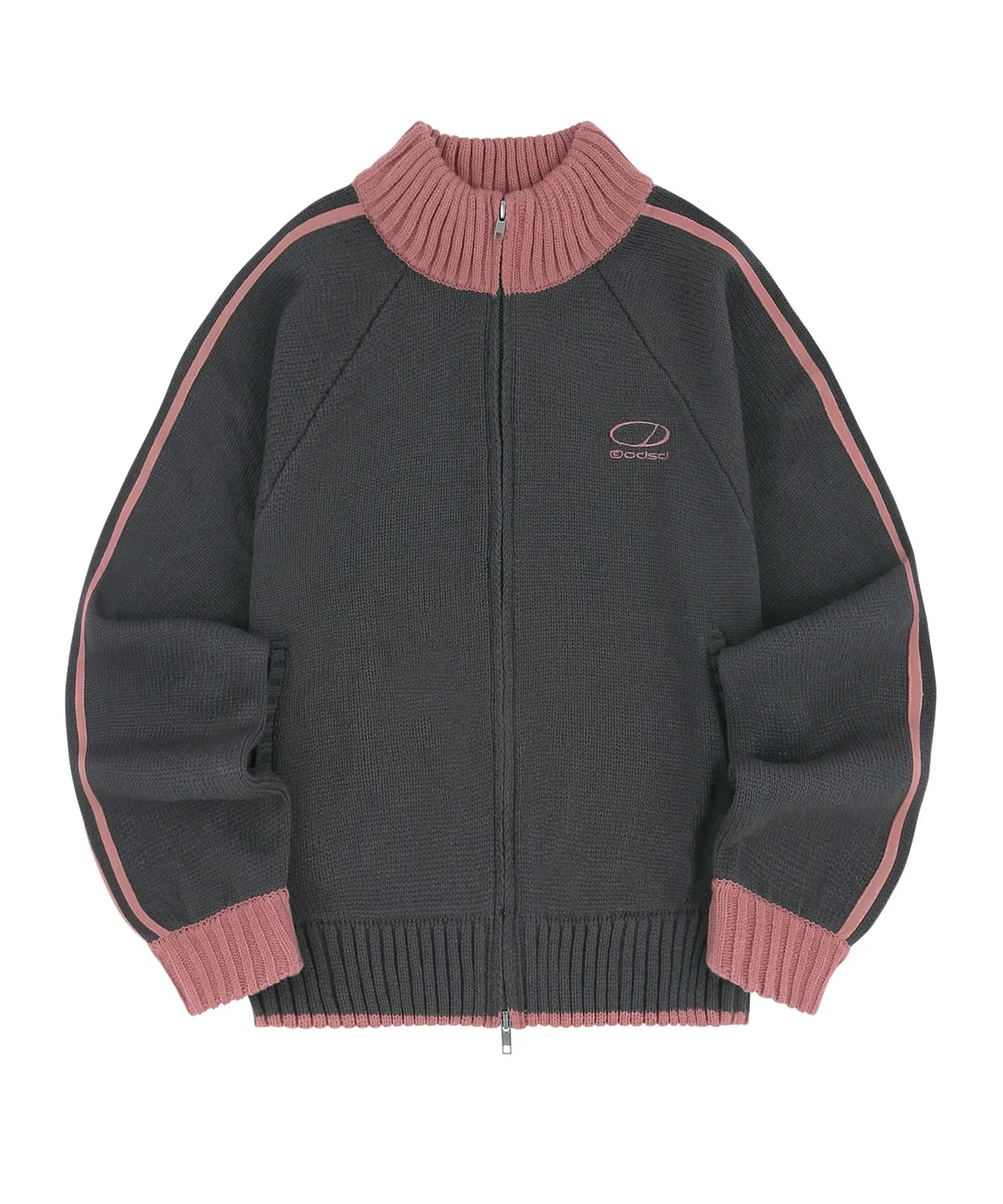 SPORTY TRACK SEMI-CROP KNIT ZIP-UP - CHARCOAL