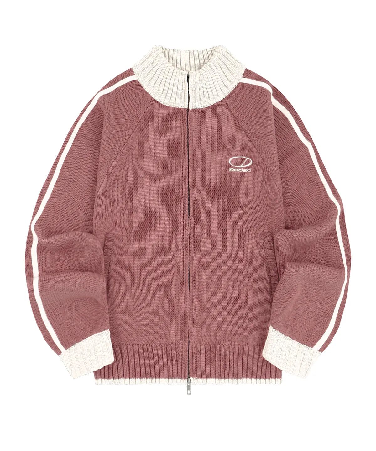 SPORTY TRACK SEMI-CROP KNIT ZIP-UP - PINK
