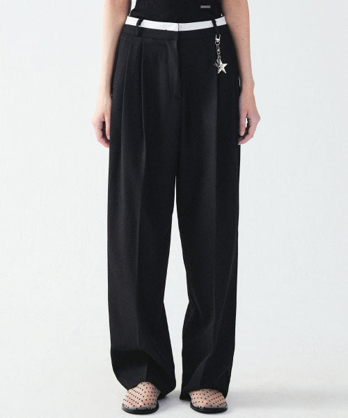 DOUBLE WAISTBAND SLACKS #徐睿知同款! - 2 COLORS BLACK