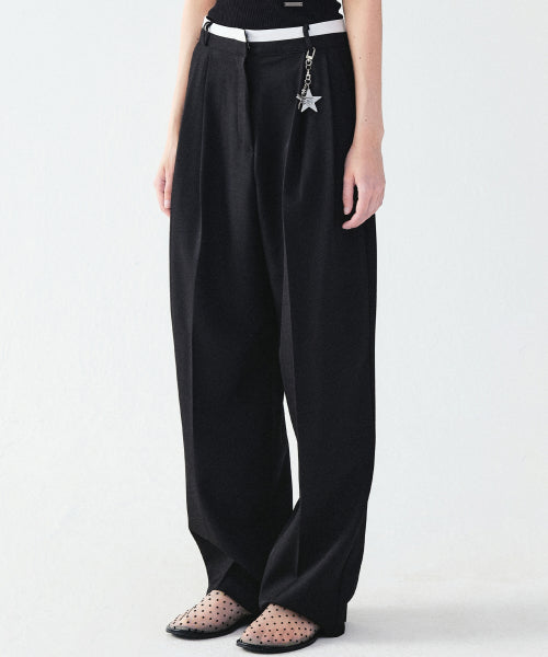 DOUBLE WAISTBAND SLACKS #徐睿知同款! - 2 COLORS BLACK
