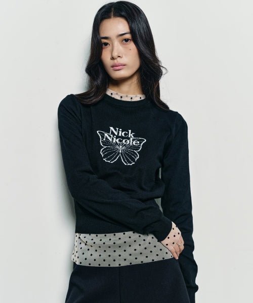 MINI BUTTERFLY SIGNATURE SLEEVE KNIT #徐睿知同款! - 6 COLORS WHITE